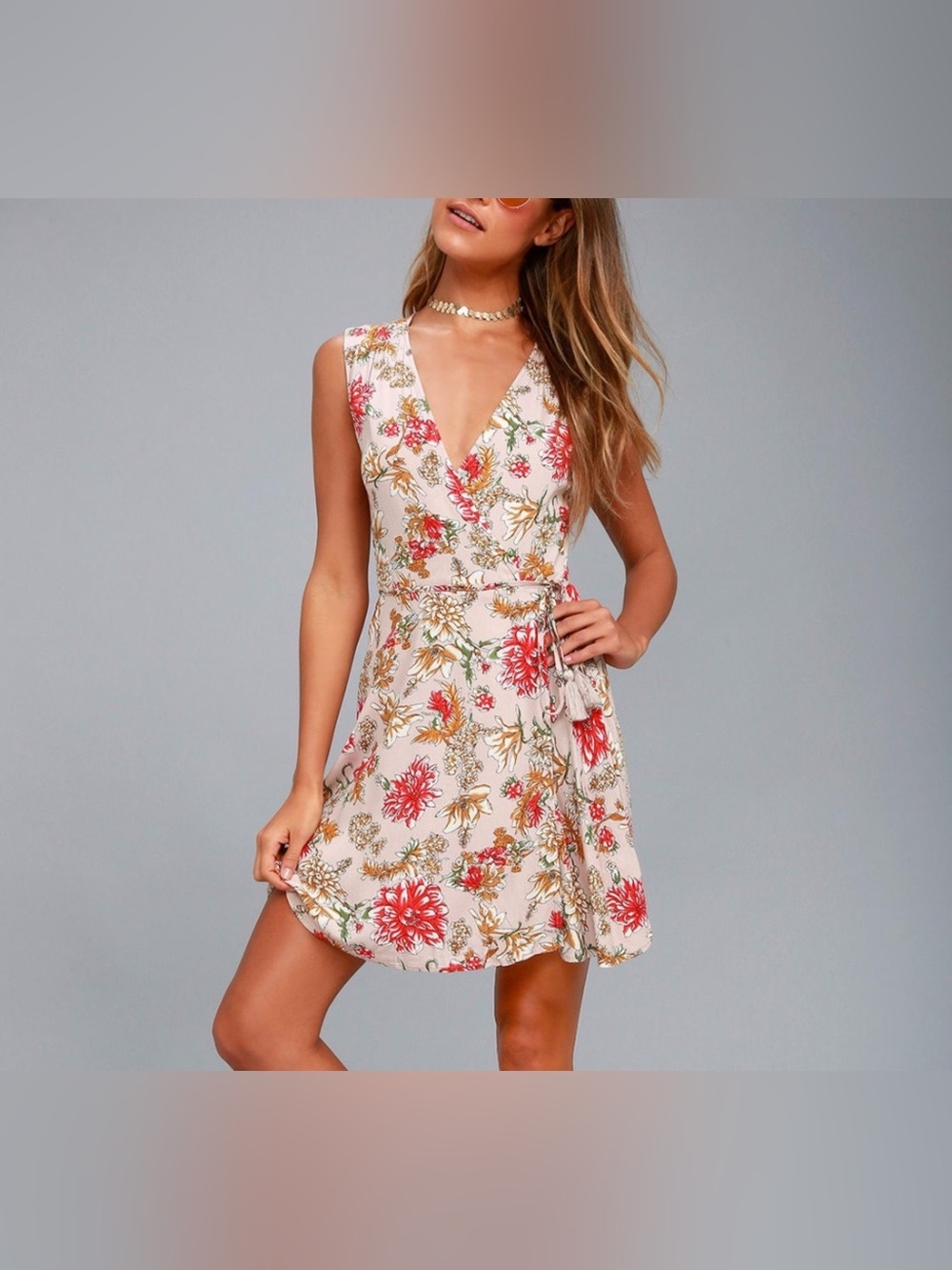 NWT - Lulu’s Best In Bloom Blush Floral Print Wrap Dress - Size XS